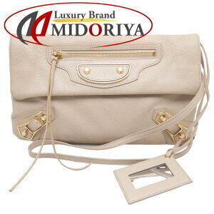 Balenciaga Metallic Envelope Crossbody Shoulder Bag Beige Tan Leather